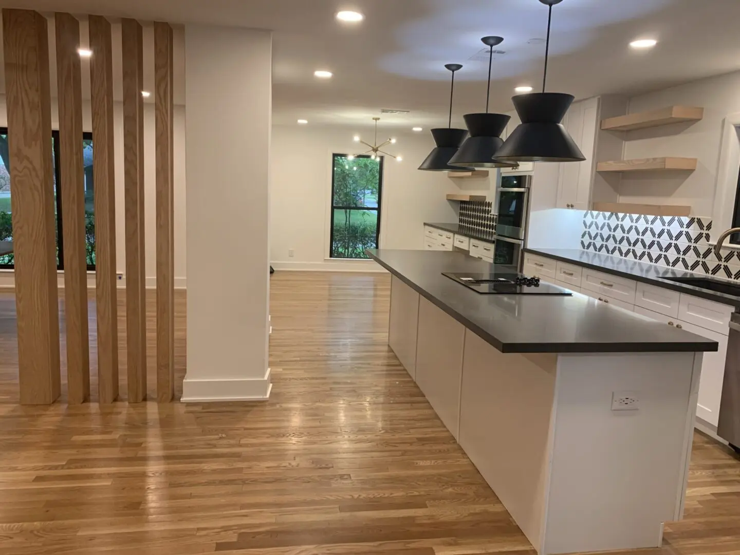 modern kitchen with light wood laminate